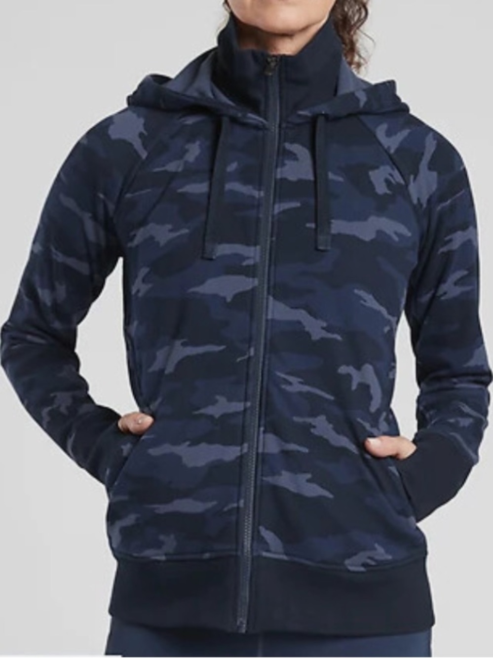 NWT Athleta Triumph Printed Hoodie Jacket - Camo Blue Plus Size 1X